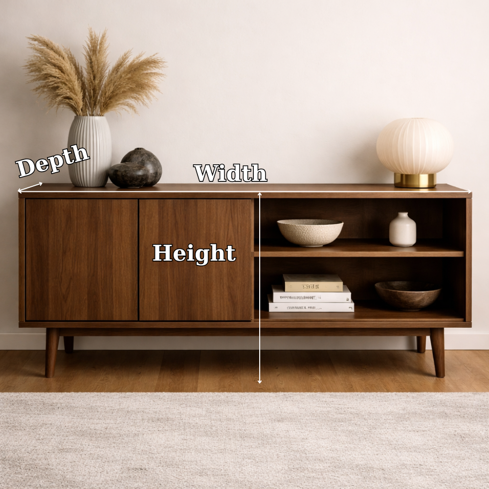 Minimalist Solid Wood Console Cabinet with Sliding Door and Open Shelf