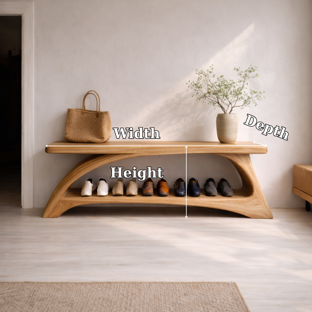 Solid Wood Entryway Bench with Shoe Storage Shelf – Modern Curved Wooden Shoe Rack Bench Kitchnce
