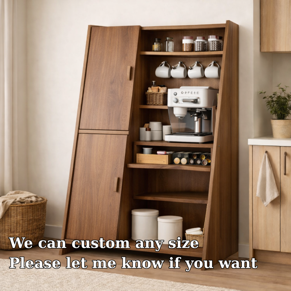 Solid Wood Bar Cabinet with Storage Shelves – Modern Home Coffee & Liquor Cabinet