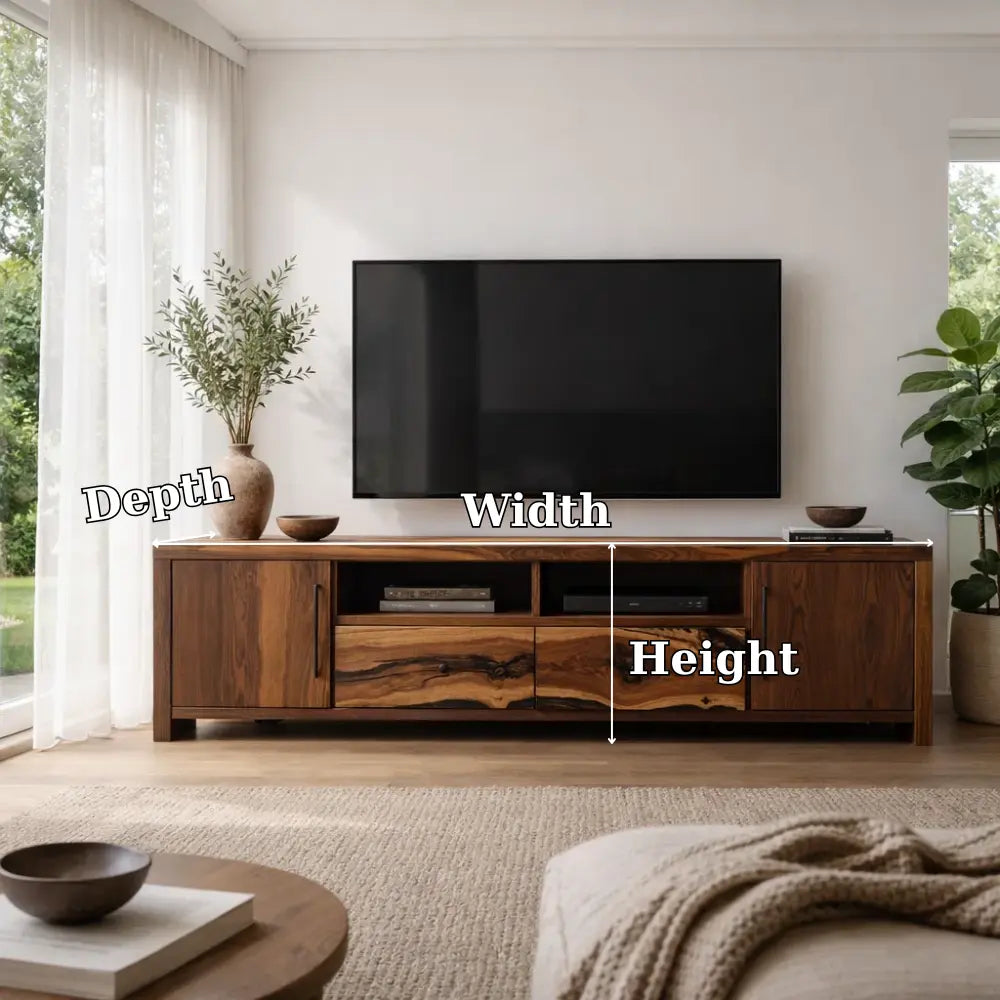 Solid Wood TV Cabinet with Live Edge Drawers – Modern Rustic Media Console Kitchnce