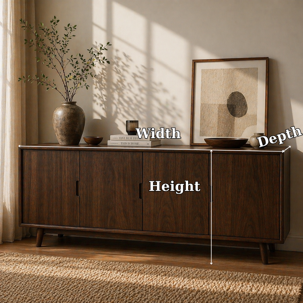 Modern Solid Wood Sideboard Cabinet with 4 Doors – Minimalist Storage Credenza