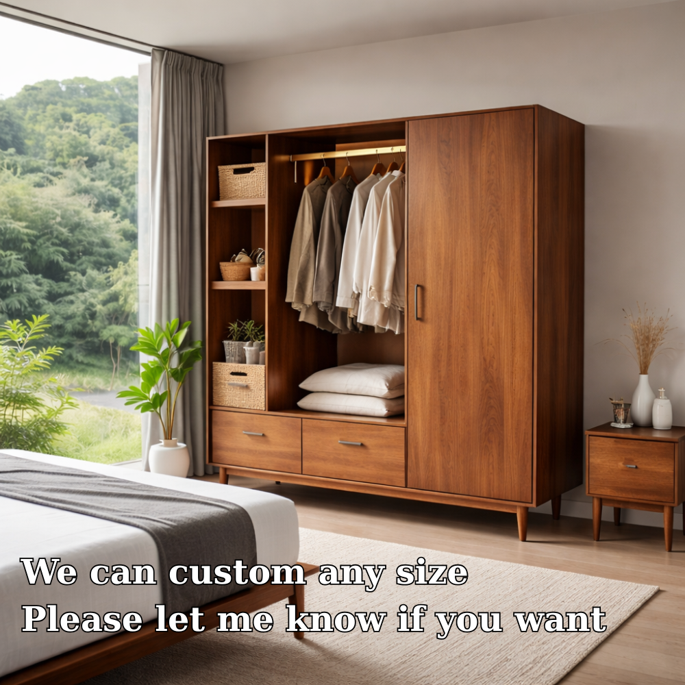 Solid Wood Wardrobe with Shelves and Drawers – Modern Bedroom Storage Closet