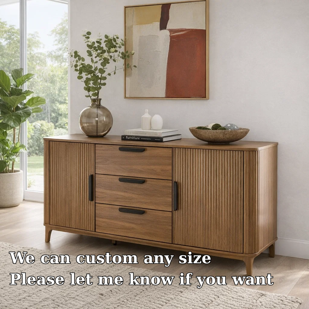 Fluted Sideboard Cabinet with Drawers and Doors – Modern Storage Buffet Console