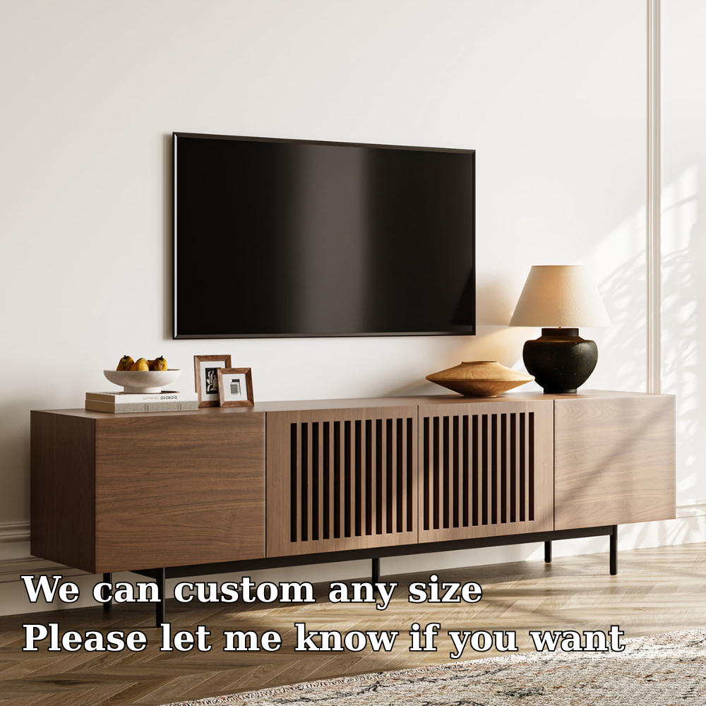 Solid Wood Media Console with Slatted Doors – Modern TV Stand Cabinet