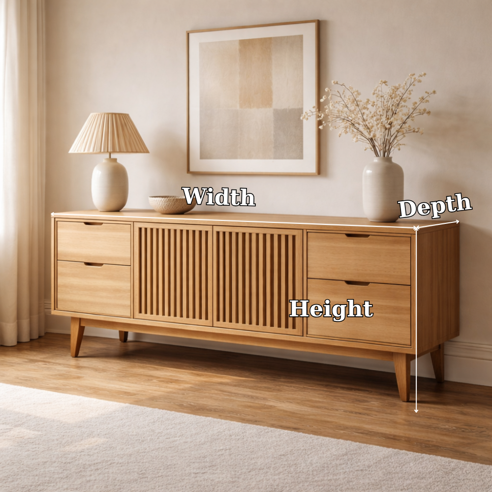 Solid Wood Console Cabinet with Slatted Doors and Drawer Storage