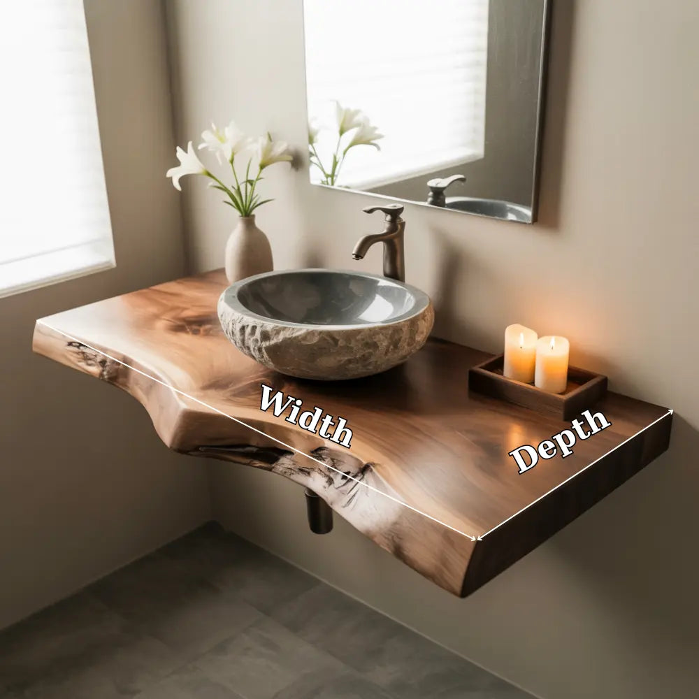 Sapwood Live Edge Vanity Shelf | Two-Tone Solid Wood Floating Bathroom Kitchnce