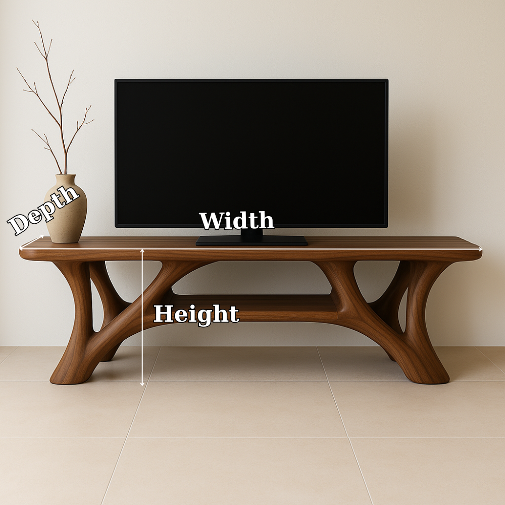Handcrafted Solid Wood TV Stand – Modern Organic Design with Smooth Sculptural Curves Kitchnce