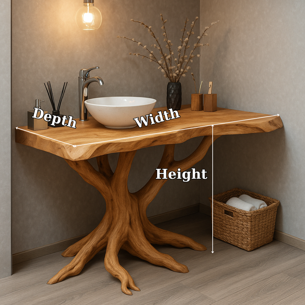 Handcrafted Solid Wood Bathroom Vanity – Sculptural Tree Root Design with Natural Live Edge Kitchnce