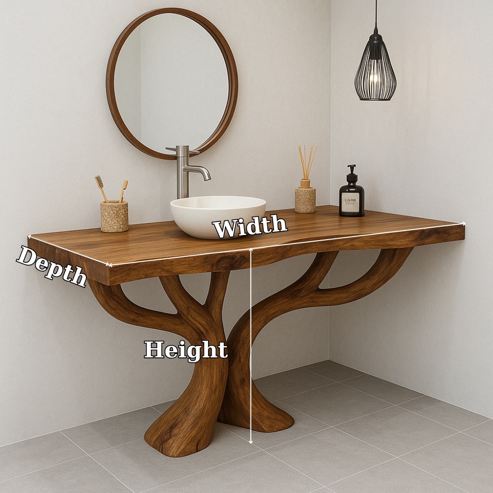 Handcrafted Solid Wood Bathroom Vanity – Sculptural Double Branch Base, Organic Modern Design Kitchnce