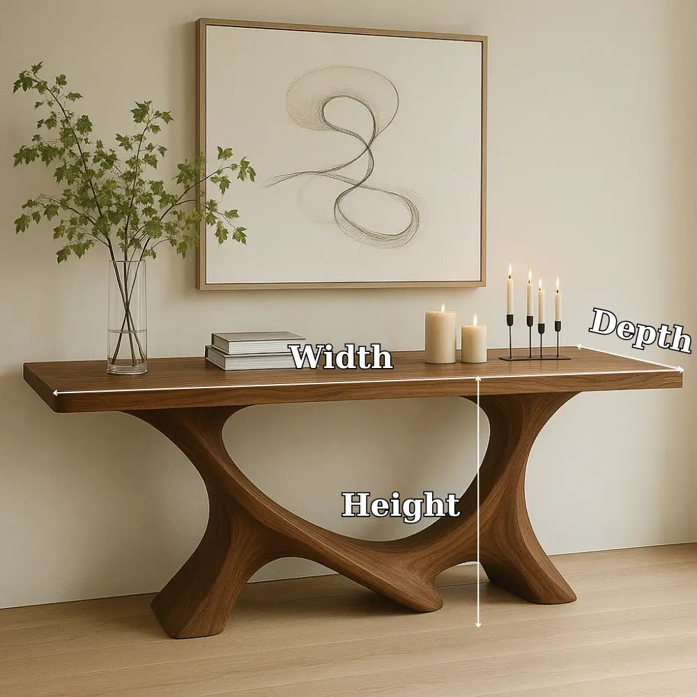 Handcrafted Solid Wood Console Table with Sculptural Base – Modern Organic Home Decor Kitchnce
