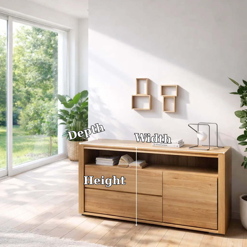 Modern Sideboard Cabinet with Drawers and Open Shelf