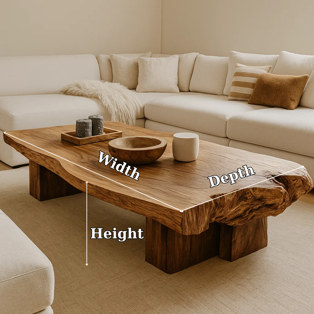 Handcrafted Solid Wood Coffee Table – Live Edge Organic Design for Modern Natural Interiors Kitchnce