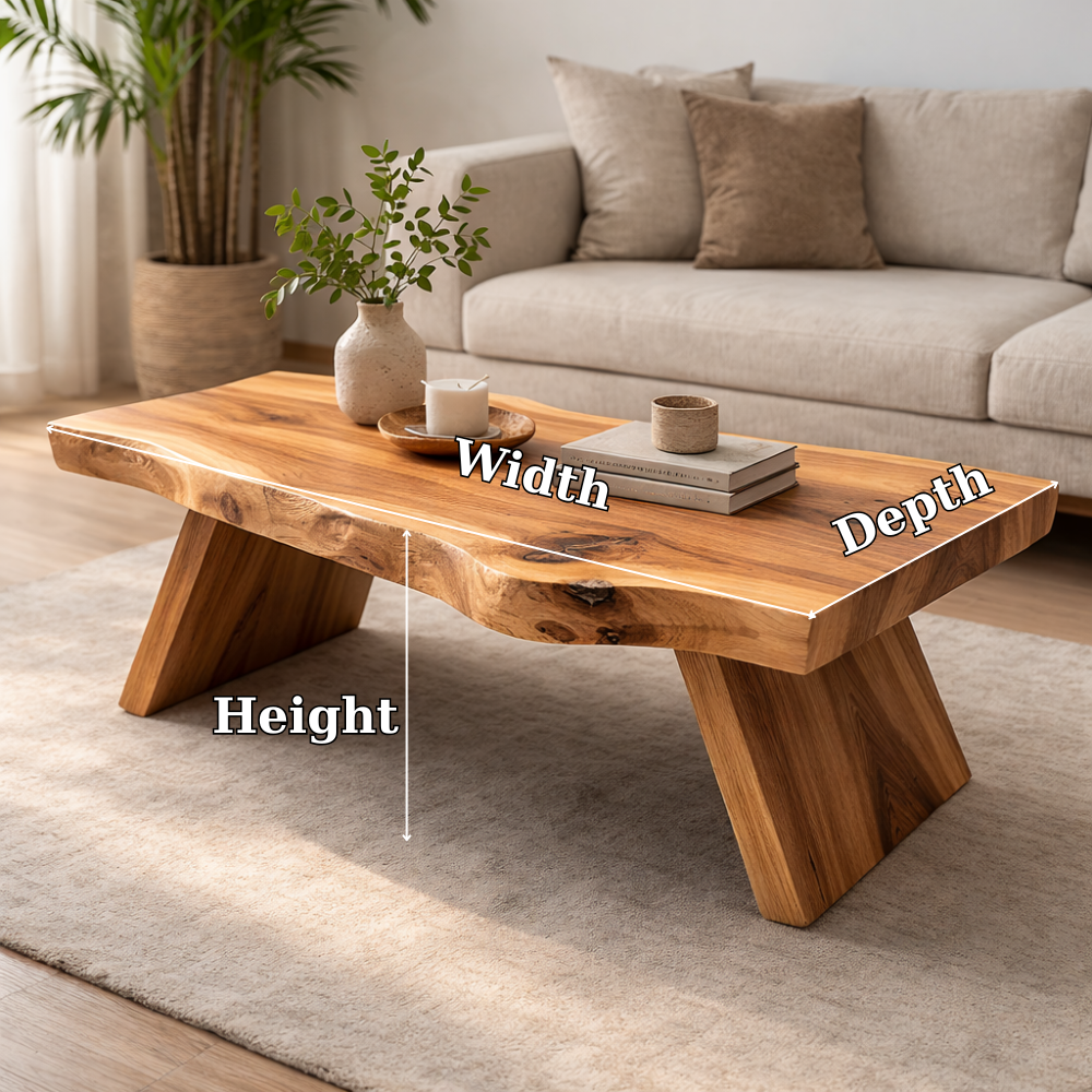 Live Edge Solid Wood Coffee Table with Thick Slab Top – Rustic Modern Living Room Table Kitchnce