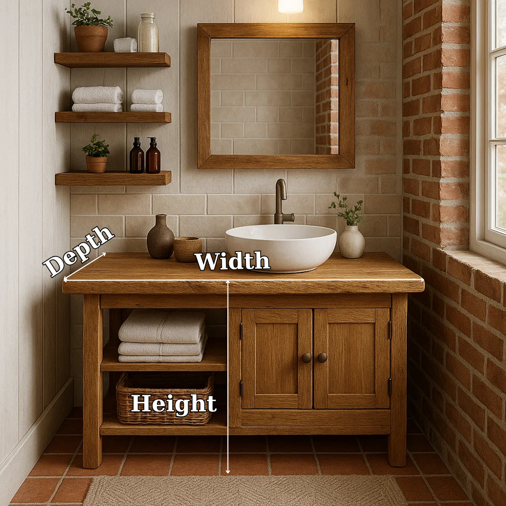 Rustic Solid Wood Bathroom Vanity with Cabinet and Open Shelf Farmhouse Vanity