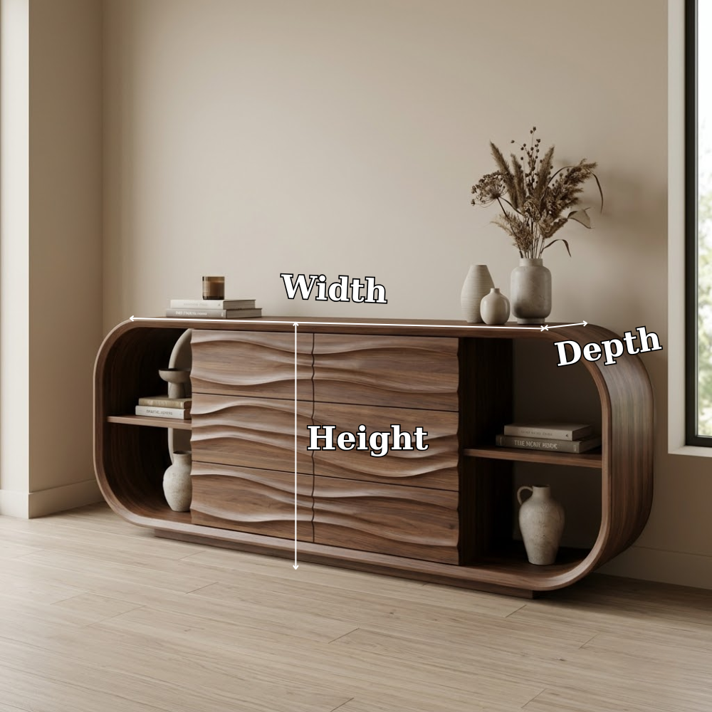 Wave Carved Walnut Console Cabinet - Curved Sideboard with Organic Textures