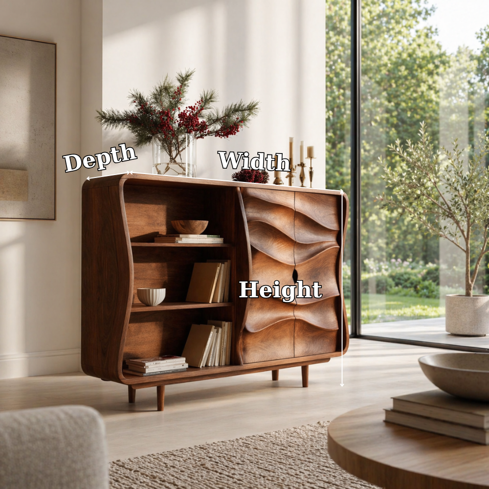 Sculptural Solid Wood Console Sideboard – Organic Modern Walnut Storage Cabinet