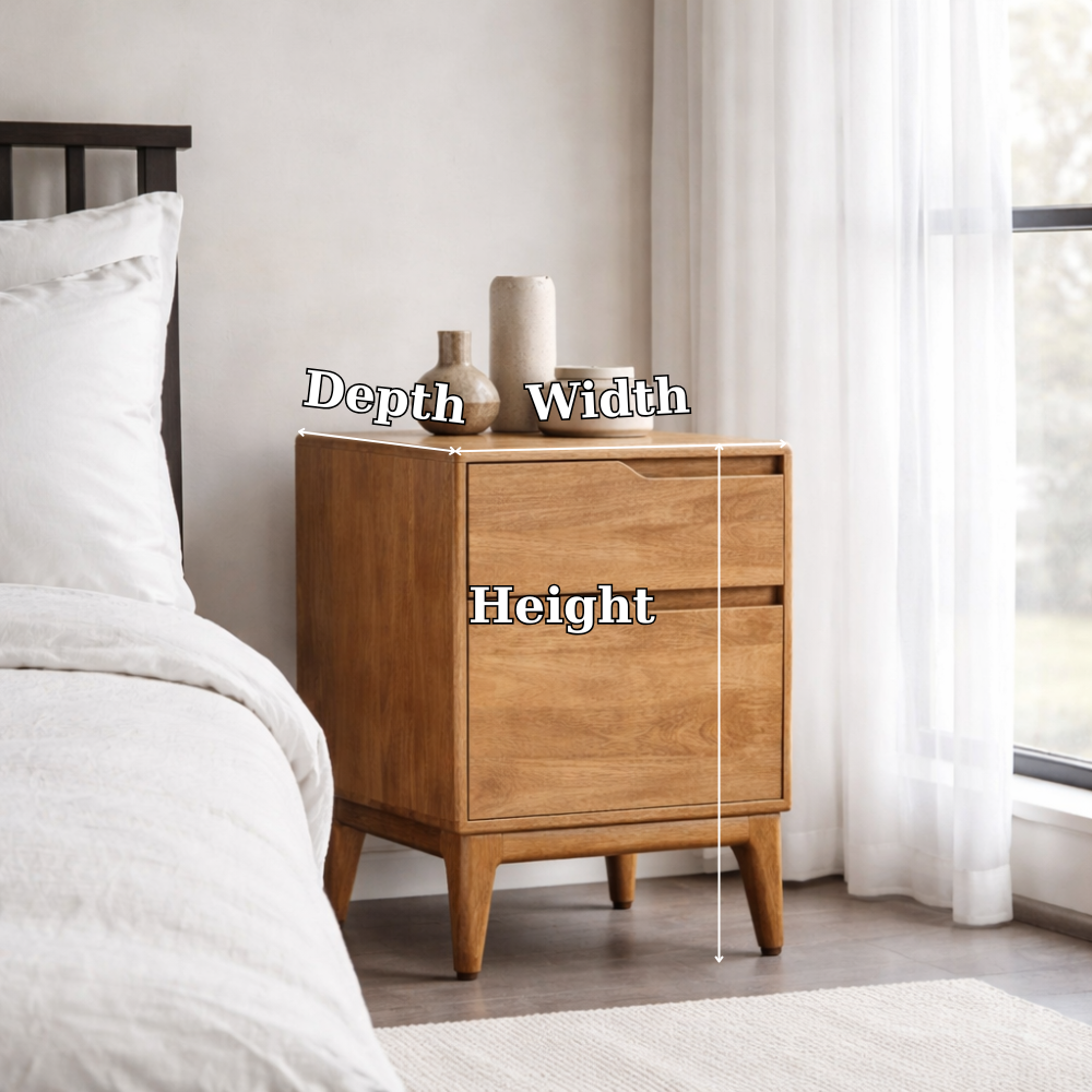 Solid Wood Nightstand with 2 Drawers – Scandinavian Bedside Table