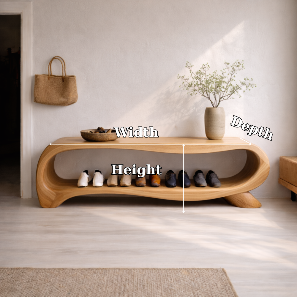 Modern Solid Wood Entryway Bench with Shoe Storage Shelf – Curved Wooden Shoe Rack Bench Kitchnce