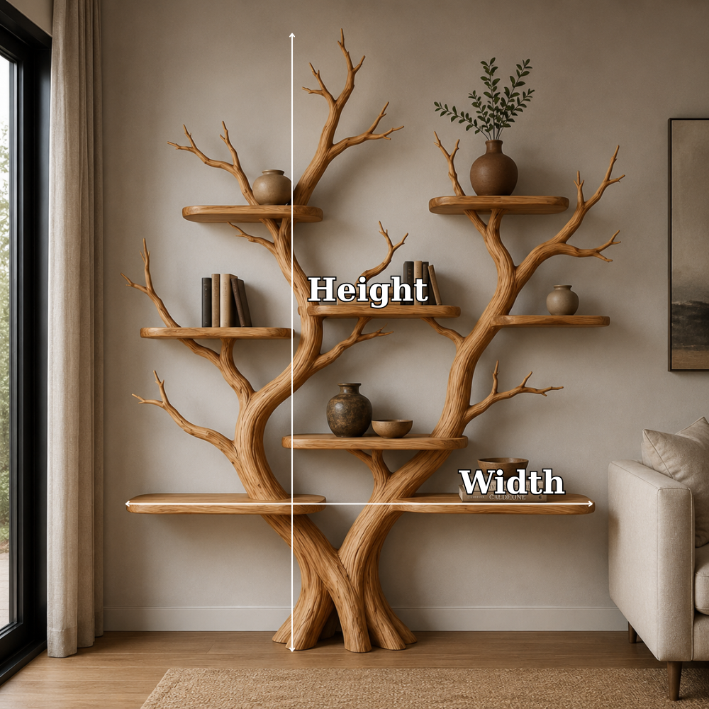 Handcrafted Solid Wood Tree Bookshelf, Organic Freestanding Bookcase & Display Shelf