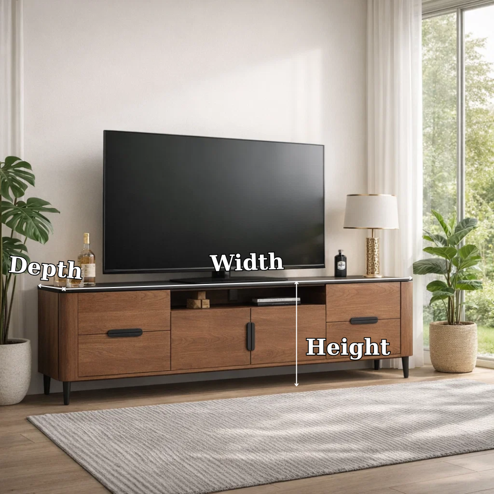 Modern Solid Wood TV Console with Drawers & Cabinets – Media Storage Stand