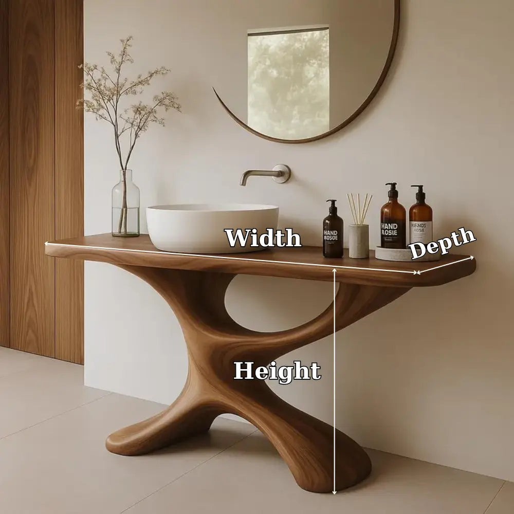 Handcrafted Solid Wood Bathroom Vanity with Sculptural Base – Modern Organic Sink Table Kitchnce
