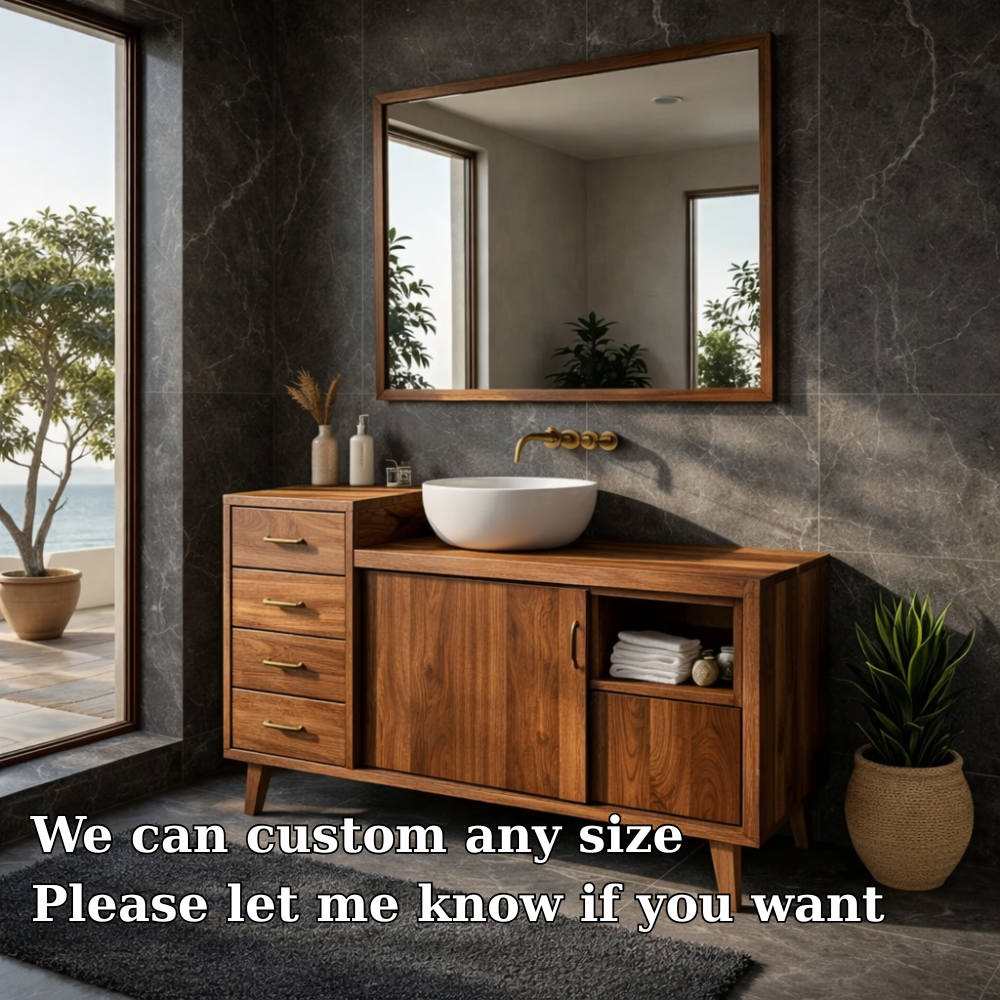 Solid Wood Bathroom Vanity with Drawers & Cabinet Storage β Mid Century Walnut Vanity