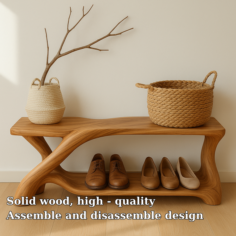 Modern Wooden Shoe Storage Bench – Solid Wood Entryway Bench with Shelf Kitchnce