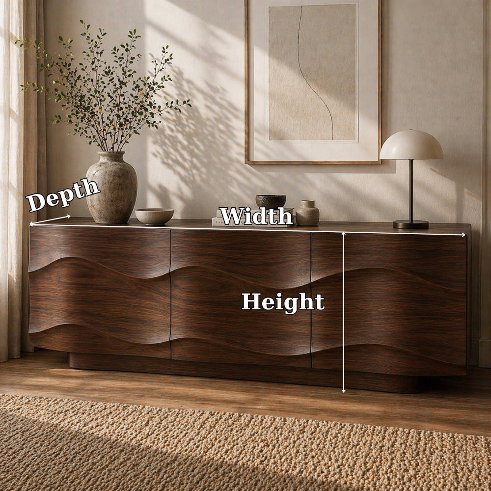 Modern Solid Wood Sideboard Cabinet with Wave Design Doors – Minimalist Storage