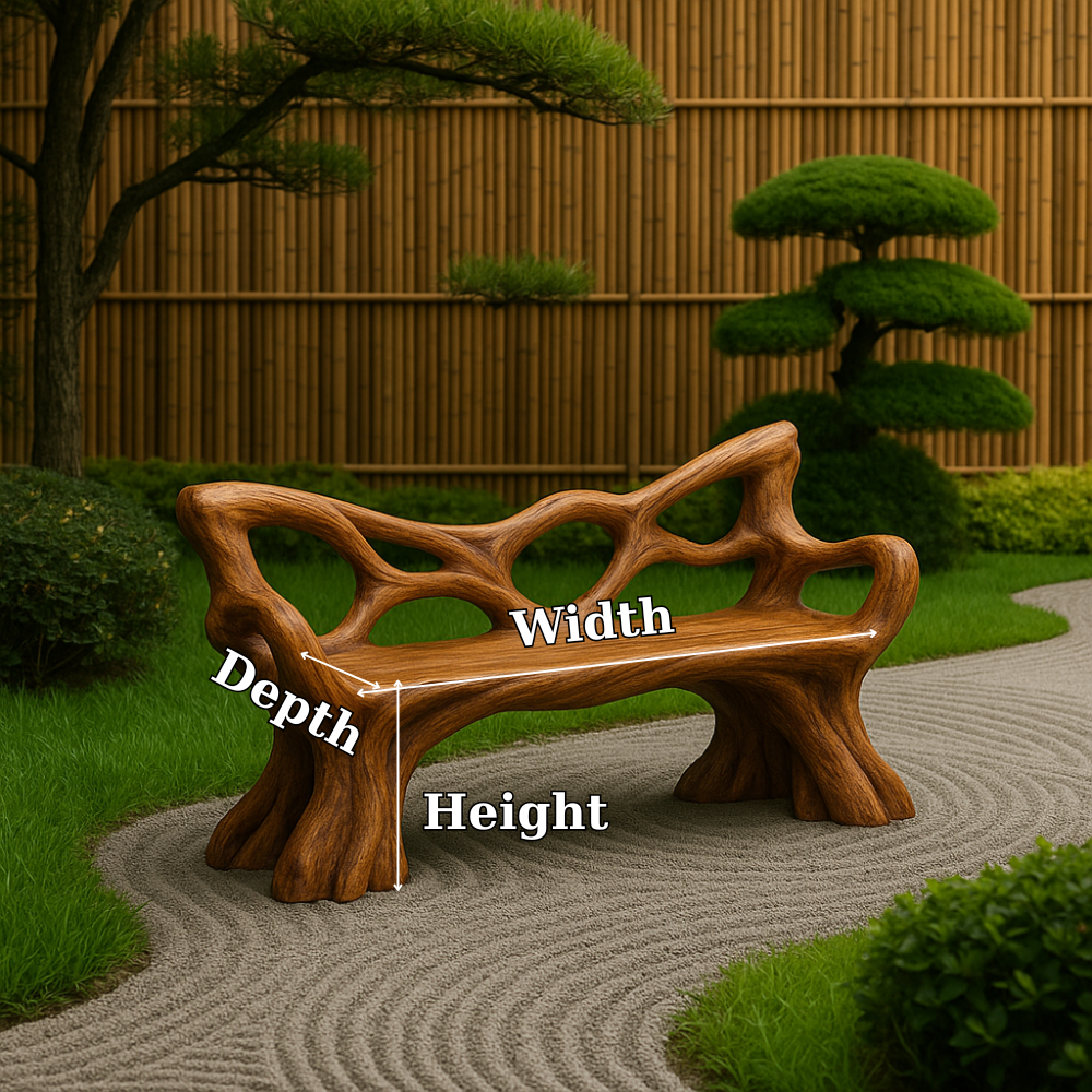 Handcrafted Solid Wood Bench with Backrest – Sculptural Organic Art Furniture for Garden Kitchnce