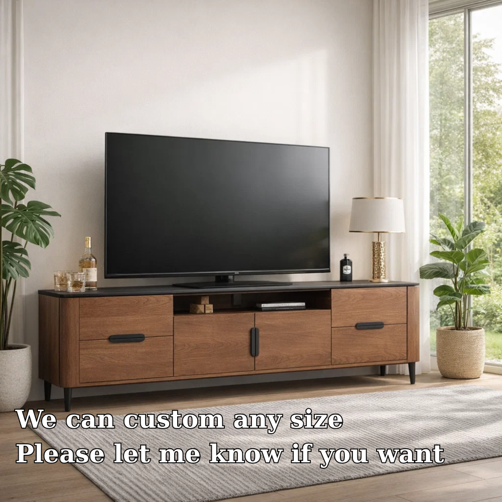 Modern Solid Wood TV Console with Drawers & Cabinets – Media Storage Stand