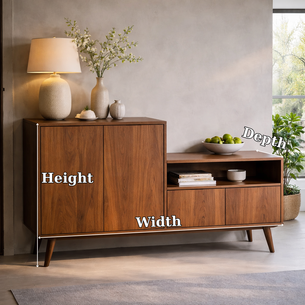 Solid Wood Console Cabinet with Open Shelf and Storage Doors – Modern Sideboard