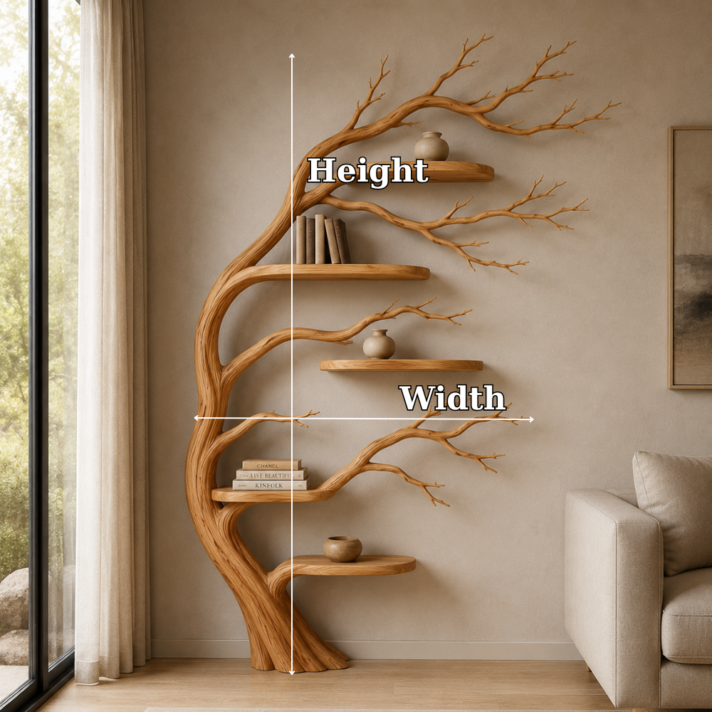 Handcrafted Solid Wood Tree Bookshelf, Organic Wall Shelf