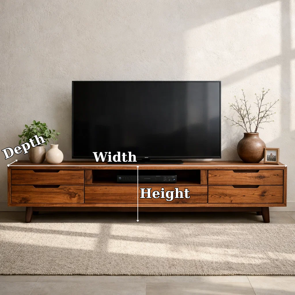 Solid Wood Media Console with Drawers – Modern TV Stand with Open Shelf Storage