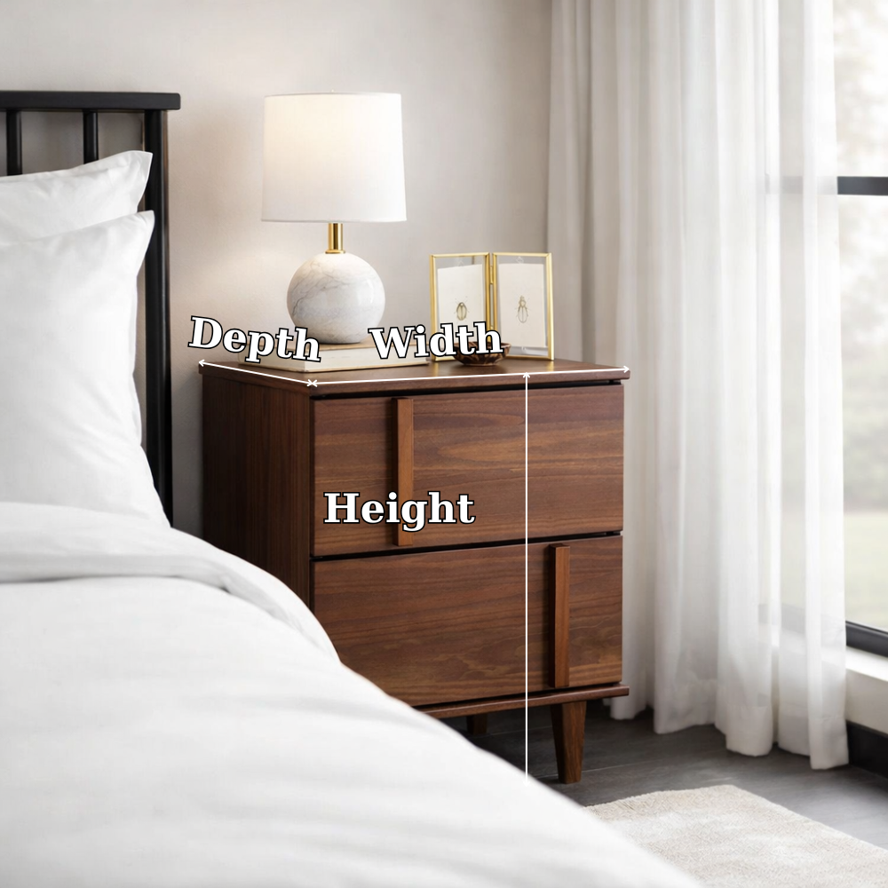 Solid Wood Nightstand with Drawers – Modern Minimalist Bedside Table