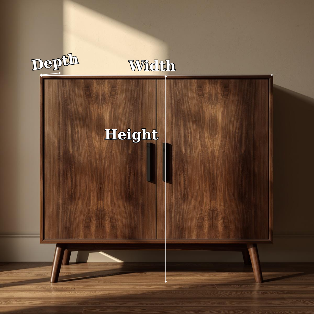 Sleek Walnut Console Cabinet - Mid-Century Modern Design with Black Handles
