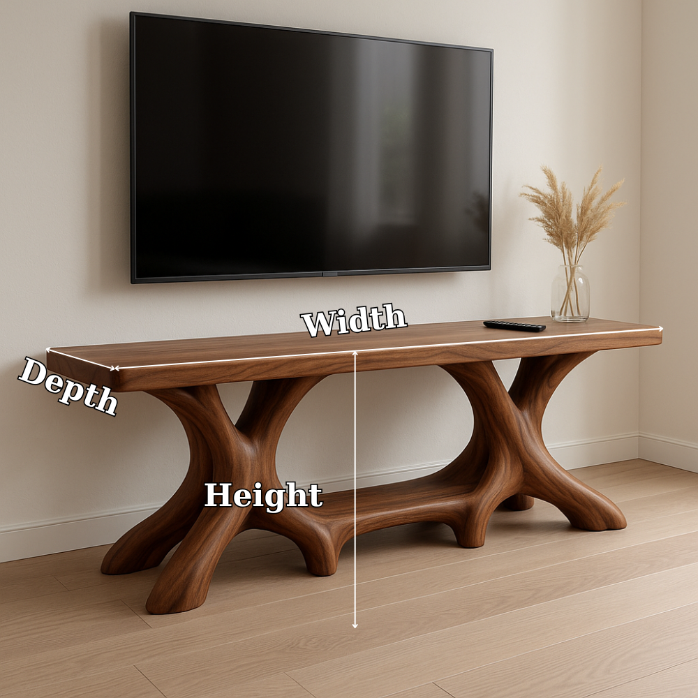 Handcrafted Solid Wood TV Stand – Modern Organic Furniture with Sculptural Curved Base Kitchnce