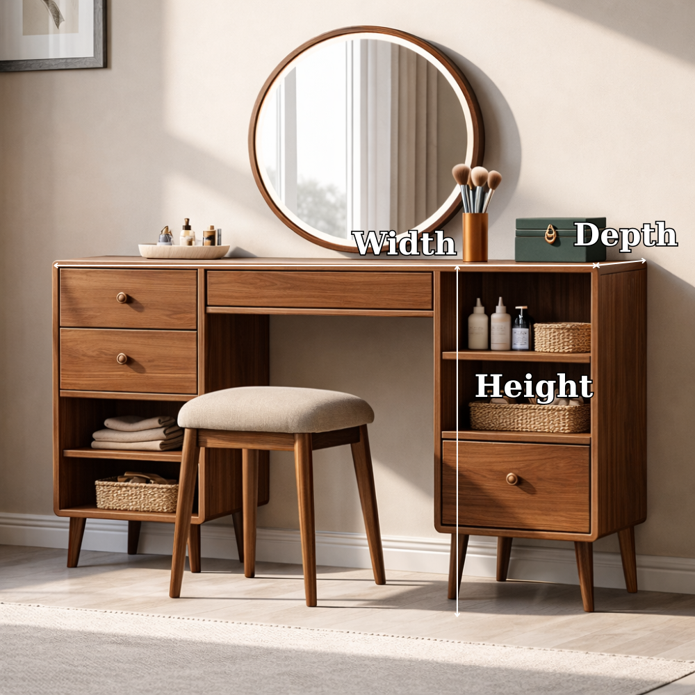Solid Wood Makeup Vanity with Storage – Modern Mid-Century Design