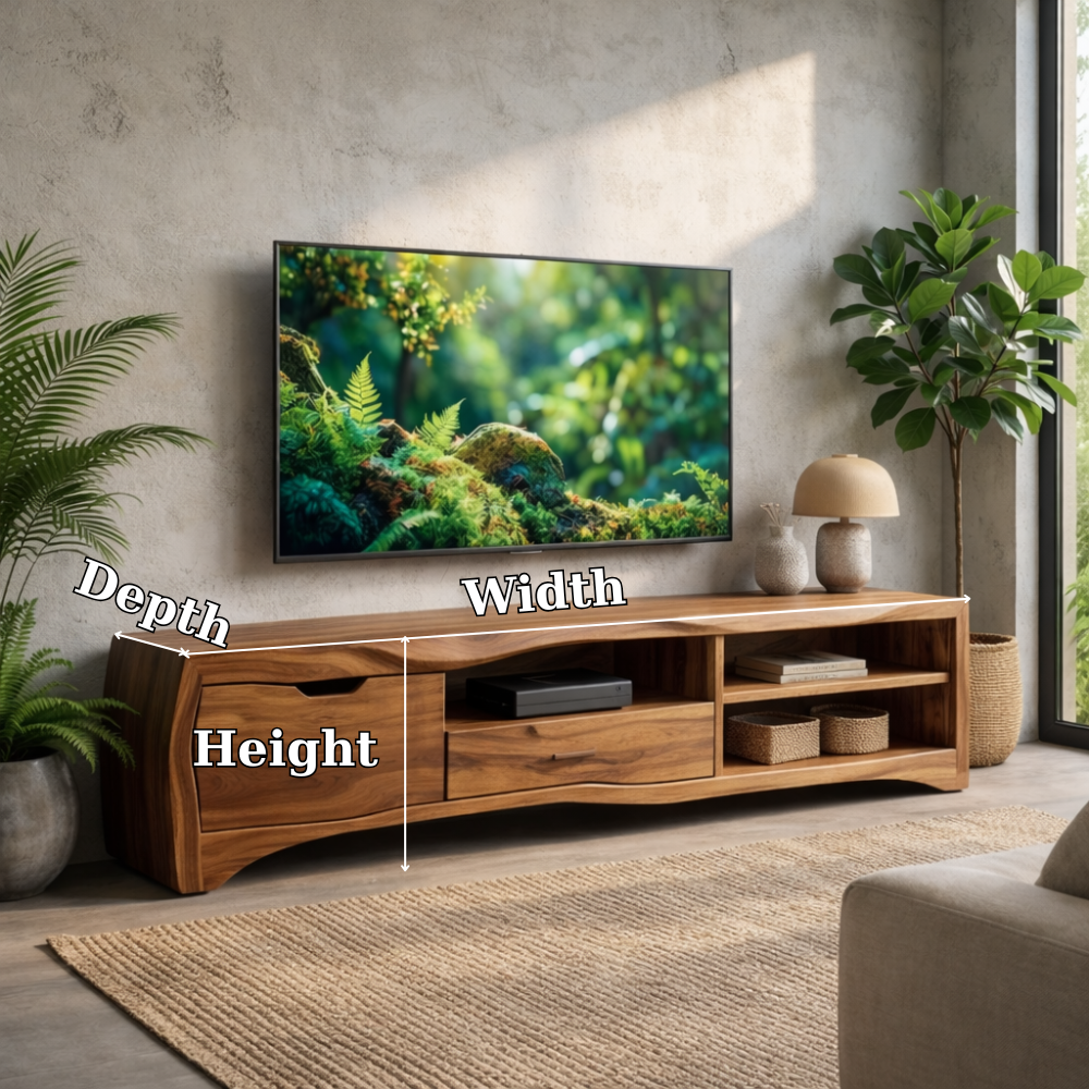 Modern Solid Wood TV Stand with Storage Drawers and Open Shelves – Living Room Media Console Kitchnce