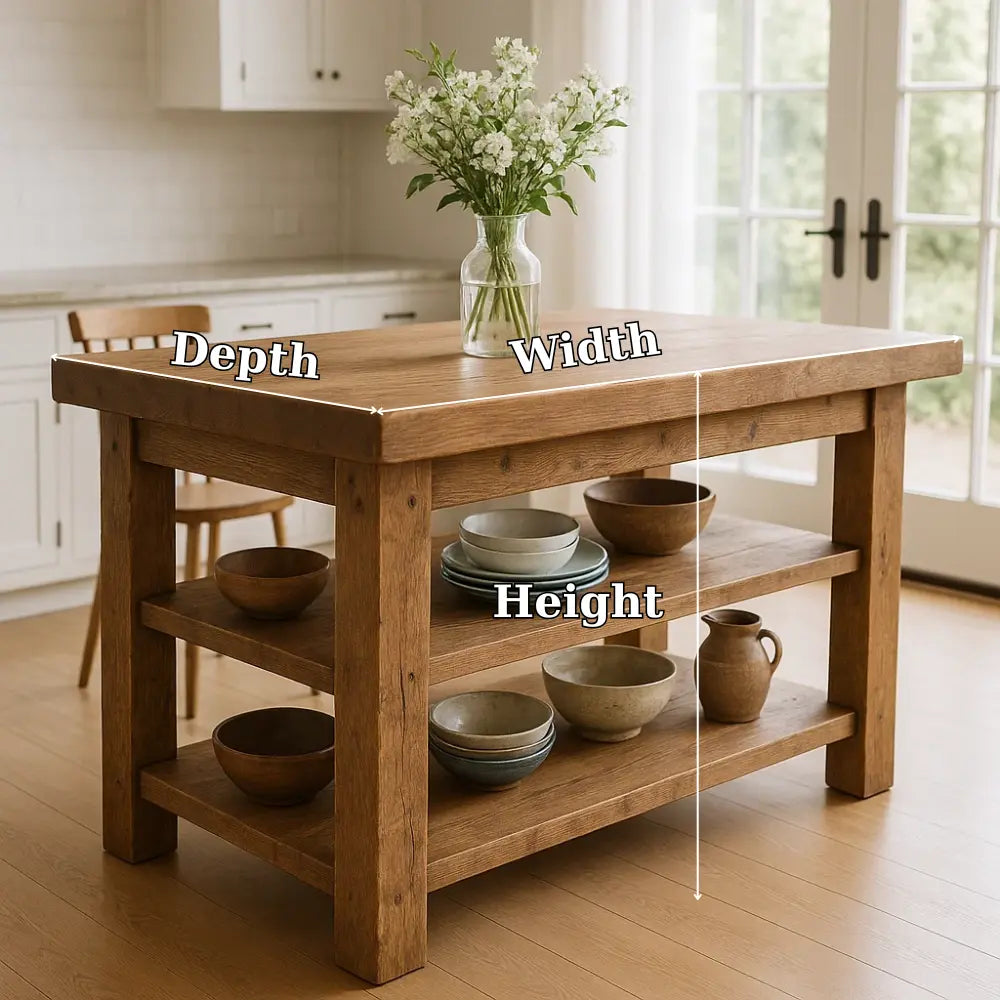 Handcrafted Solid Wood Kitchen Island – Rustic Oak Butcher Block Table with Open Shelves Kitchnce