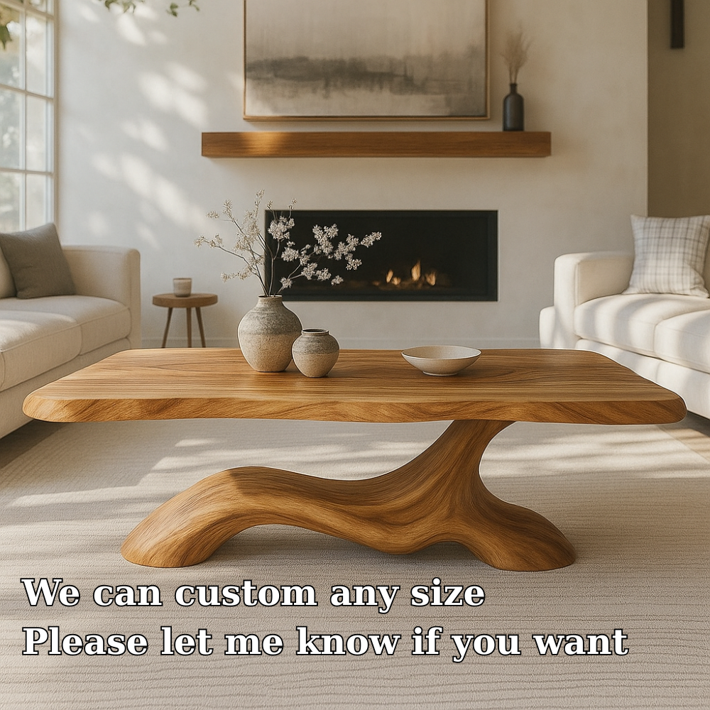 Handcrafted Solid Wood Coffee Table – Modern Sculptural Design with Organic Smooth Flow Kitchnce