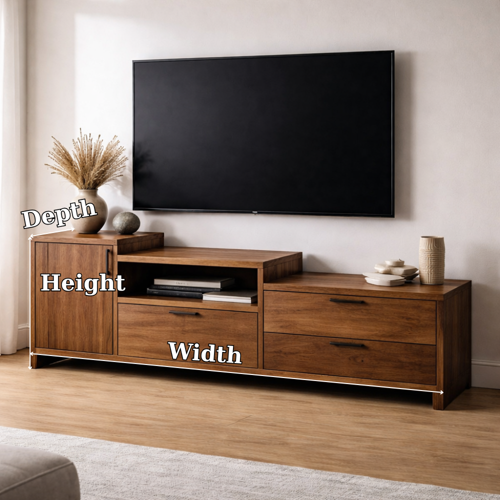 Modern Solid Wood TV Console with Drawers and Cabinet Storage