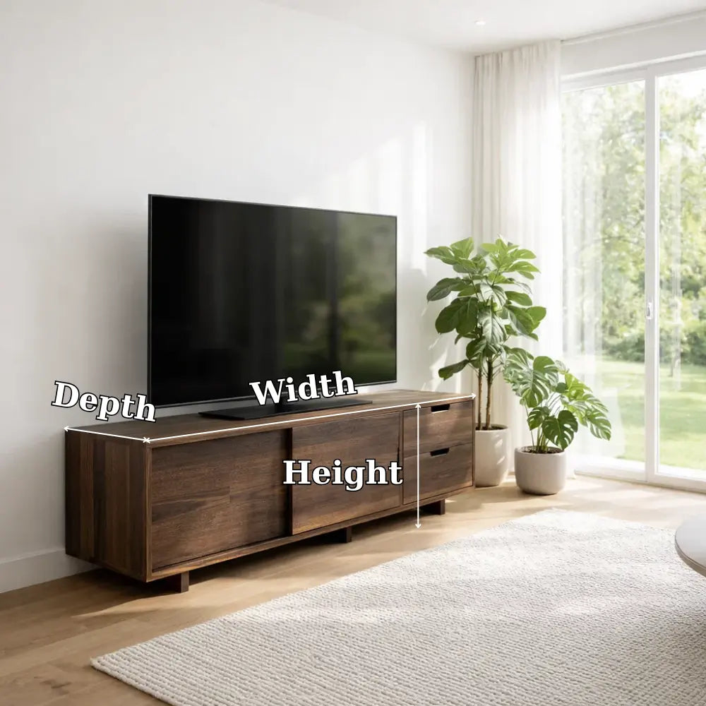 Solid Wood TV Cabinet Modern Minimalist Media Console with Storage Kitchnce