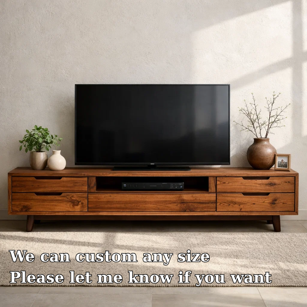 Solid Wood Media Console with Drawers – Modern TV Stand with Open Shelf Storage