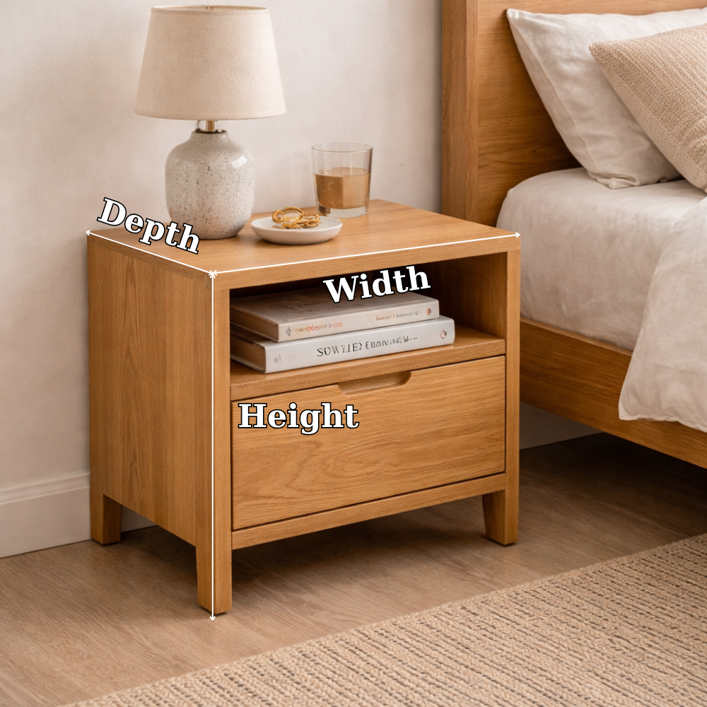 Solid Wood End Table with Drawer and Open Shelf – Modern Bedside Nightstand
