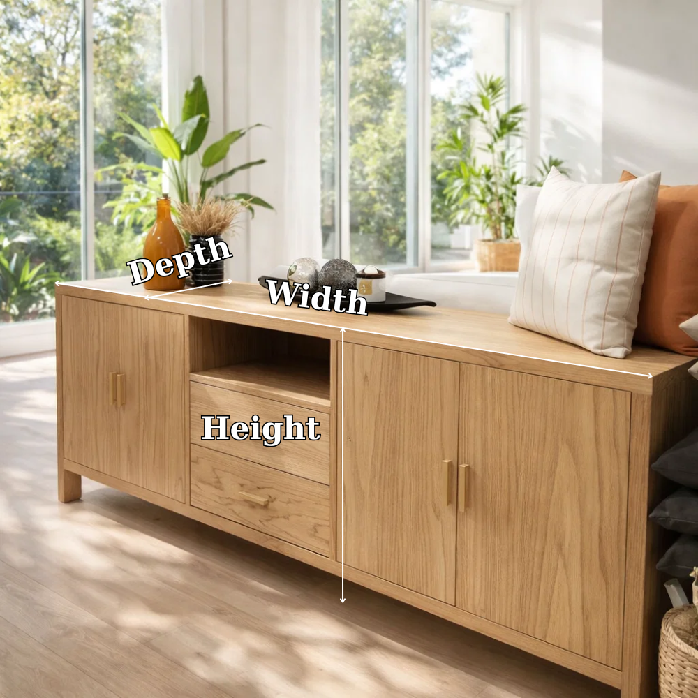 Sideboard Cabinet with Drawers, Doors and Open Shelf Storage