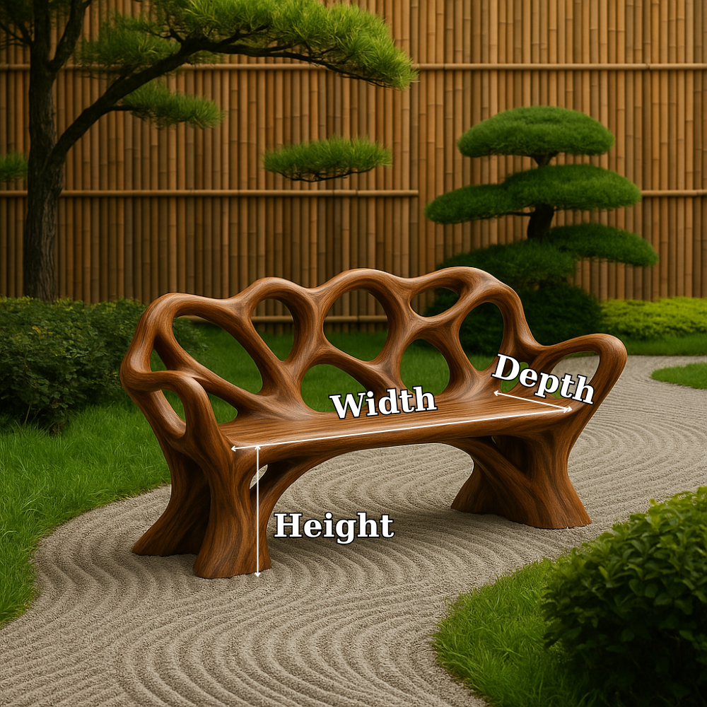 Handcrafted Solid Wood Bench with Backrest – Artistic Organic Design for Garden or Patio Kitchnce