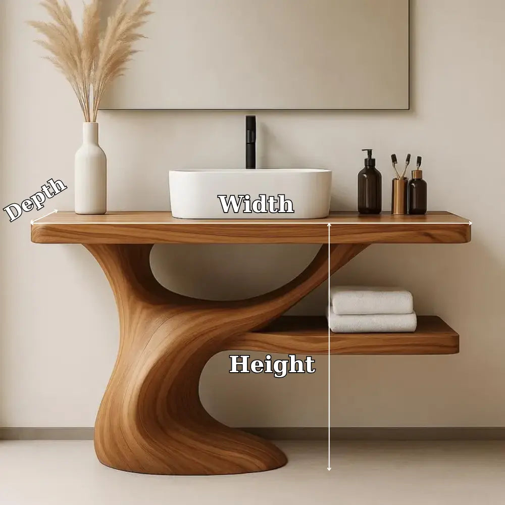Handcrafted Solid Wood Bathroom Vanity with Curved Organic Base – Modern Minimalist Design Kitchnce