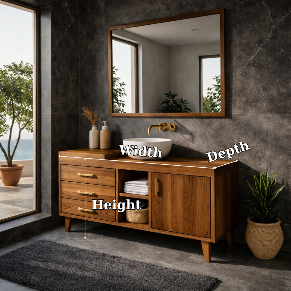 Solid Wood Bathroom Vanity Cabinet with Drawers & Shelf – Modern Walnut Bathroom Storage
