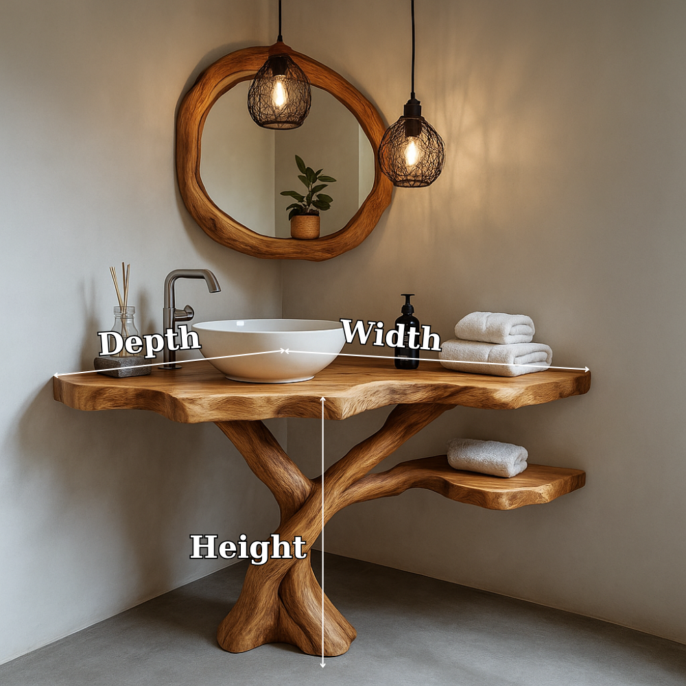Handcrafted Solid Wood Bathroom Vanity – Artistic Live Edge Design for Modern Natural Spaces Kitchnce