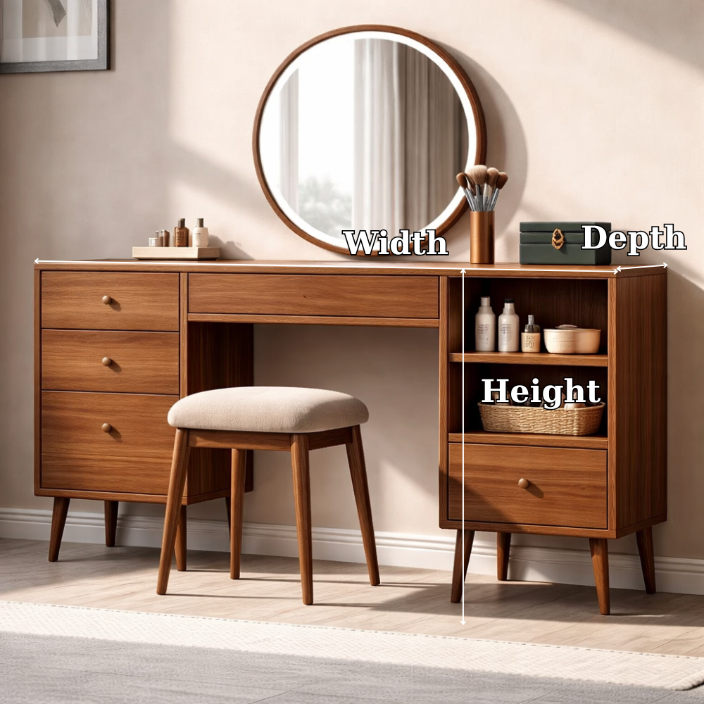 Solid Wood Makeup Vanity with Storage – Modern Design for Beauty Essentials